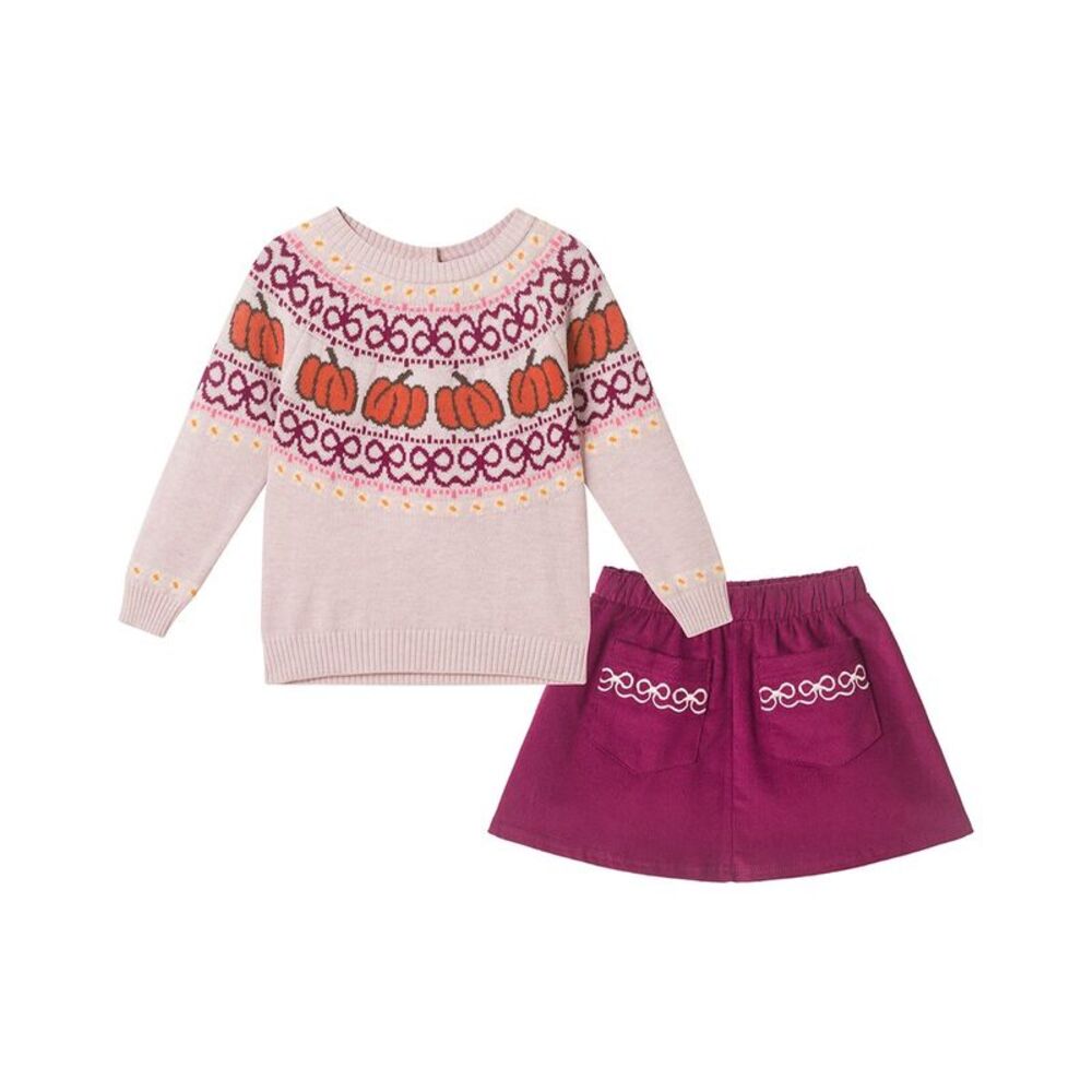 Andy & Evan Girls  Pumpkin Fairisle Sweater Set, Beige